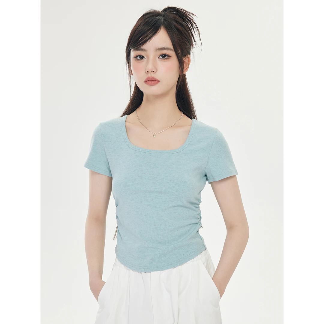 t恤显瘦短款夏季不规则小众修身设计感辣妹百搭纯色打底圆领