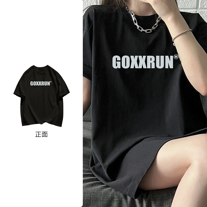 2024夏季新款美式潮牌短袖T恤宽松百搭男女同款休闲情侣上衣#N19