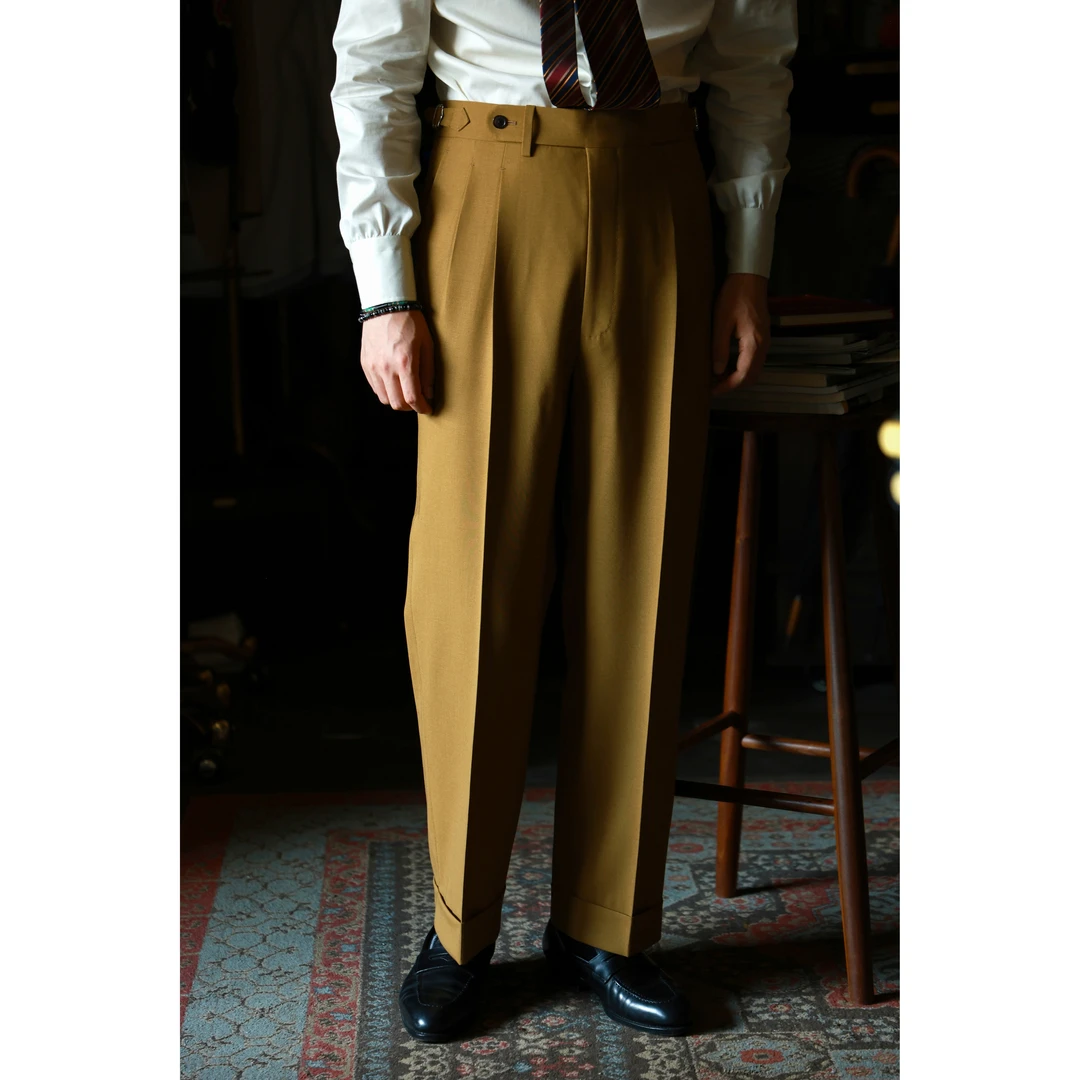 UGENTLE男装  探险家系列 意式「 秋枫黄 」全羊毛 高腰 手工西裤