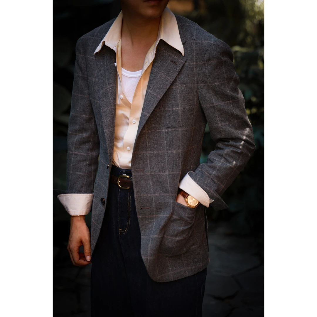 UGENTLE男装 半麻衬工艺 手工米兰眼 贤春绿格纹 意式3扣2 单西男