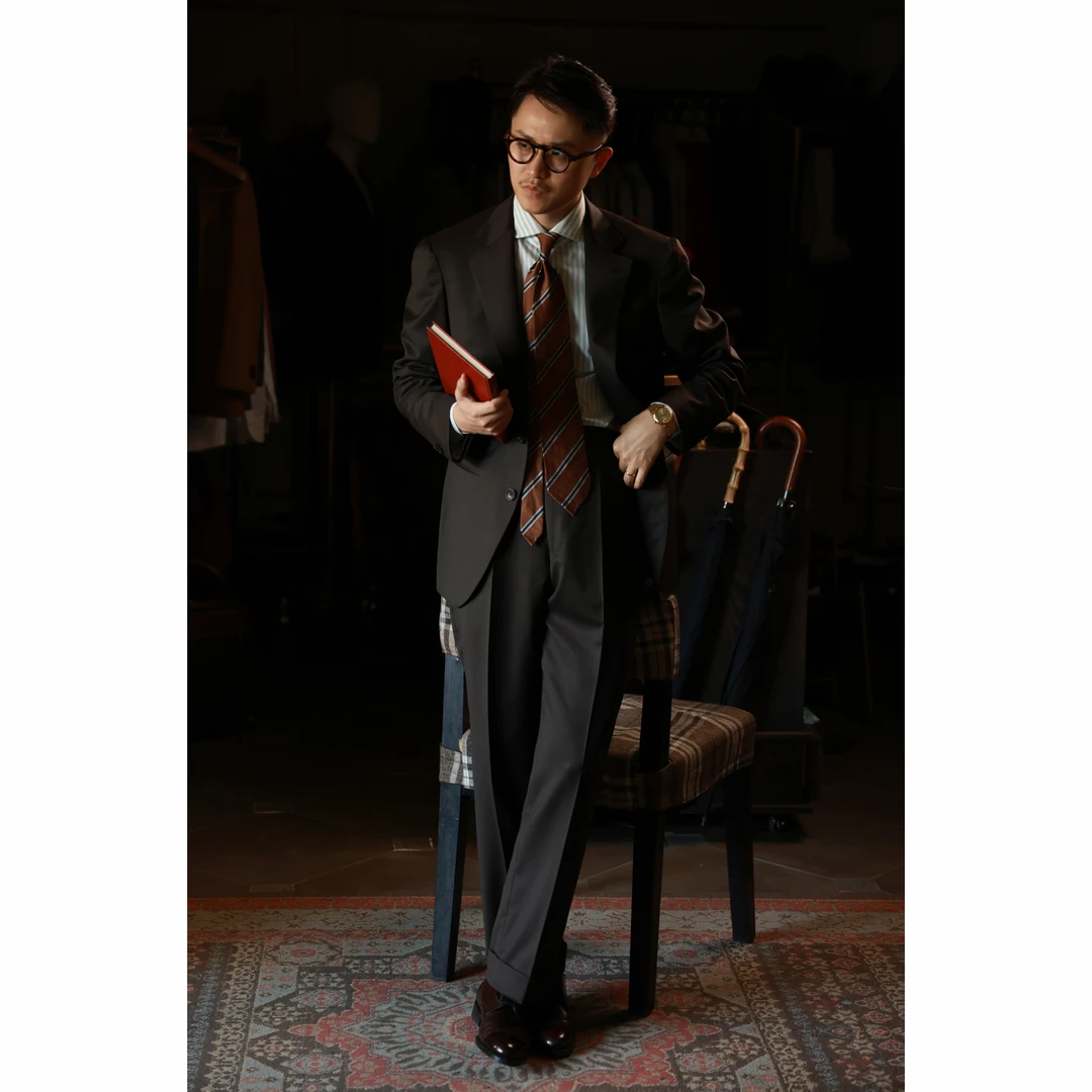 UGENTLE男装 高定半麻衬 手工米兰眼「松露黑巧」单排扣 西服套装