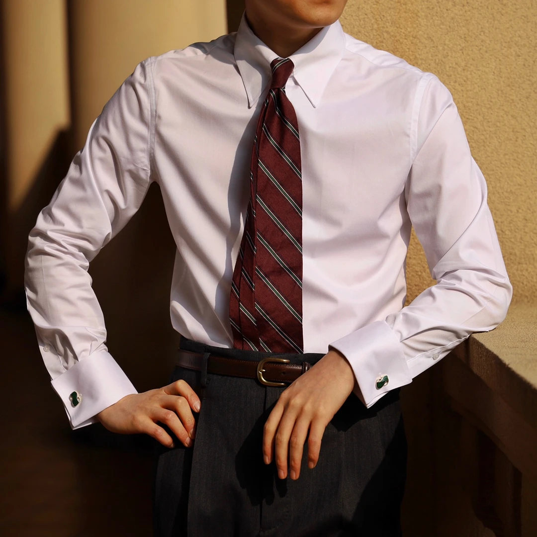 UG男装品牌【饰耳领、扣袢】手工鹰爪扣 长袖 法式袖 绅士白衬衫