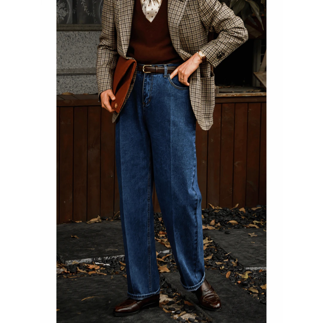 UGENTLE男装品牌 丹宁色1 中高腰复古绅士休闲 水洗宽松 牛仔长裤