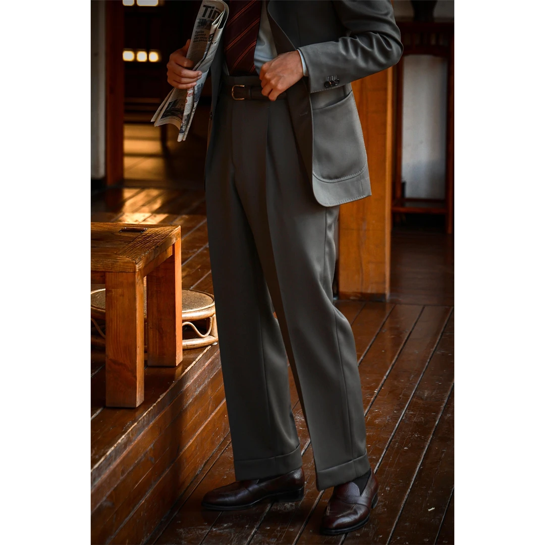 UG男装 高定工艺 「中古烟草色」Hollywood好莱坞 高腰西裤