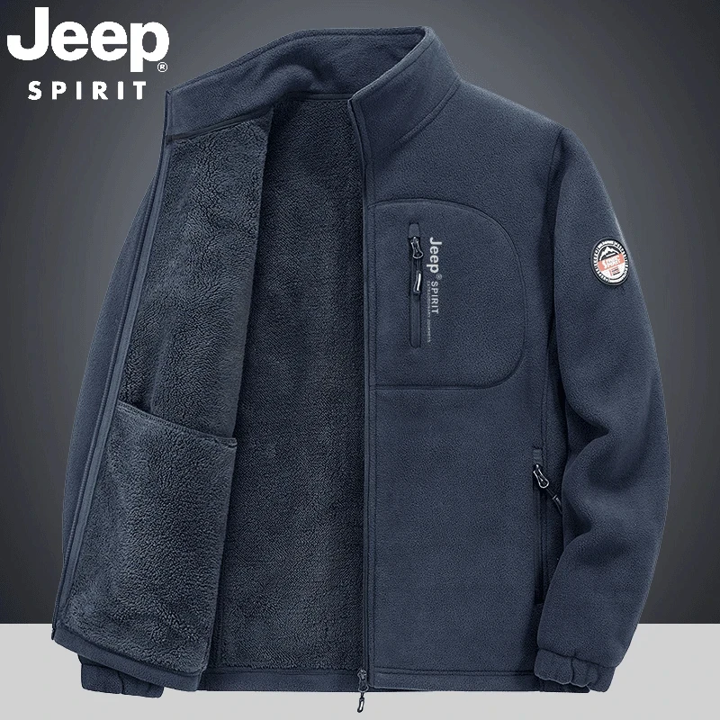 JEEP吉普男士冬季摇粒绒绒衣外套休闲加绒保暖加厚开衫休闲外套男