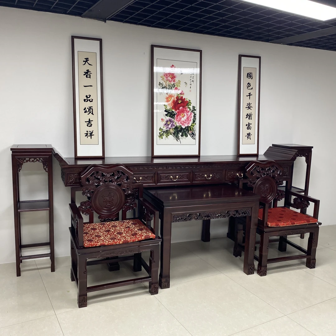 【六件套年货节】客厅实木麒麟新中式中堂六件套别墅堂屋条案玄关