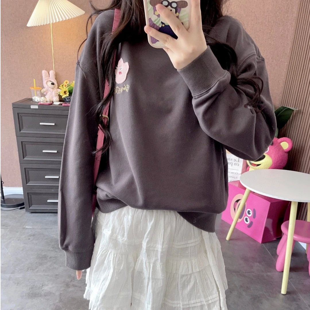 小羊纸袋6365好朋友刺绣贴布圆领宽松卫衣百搭韩版春秋学生女