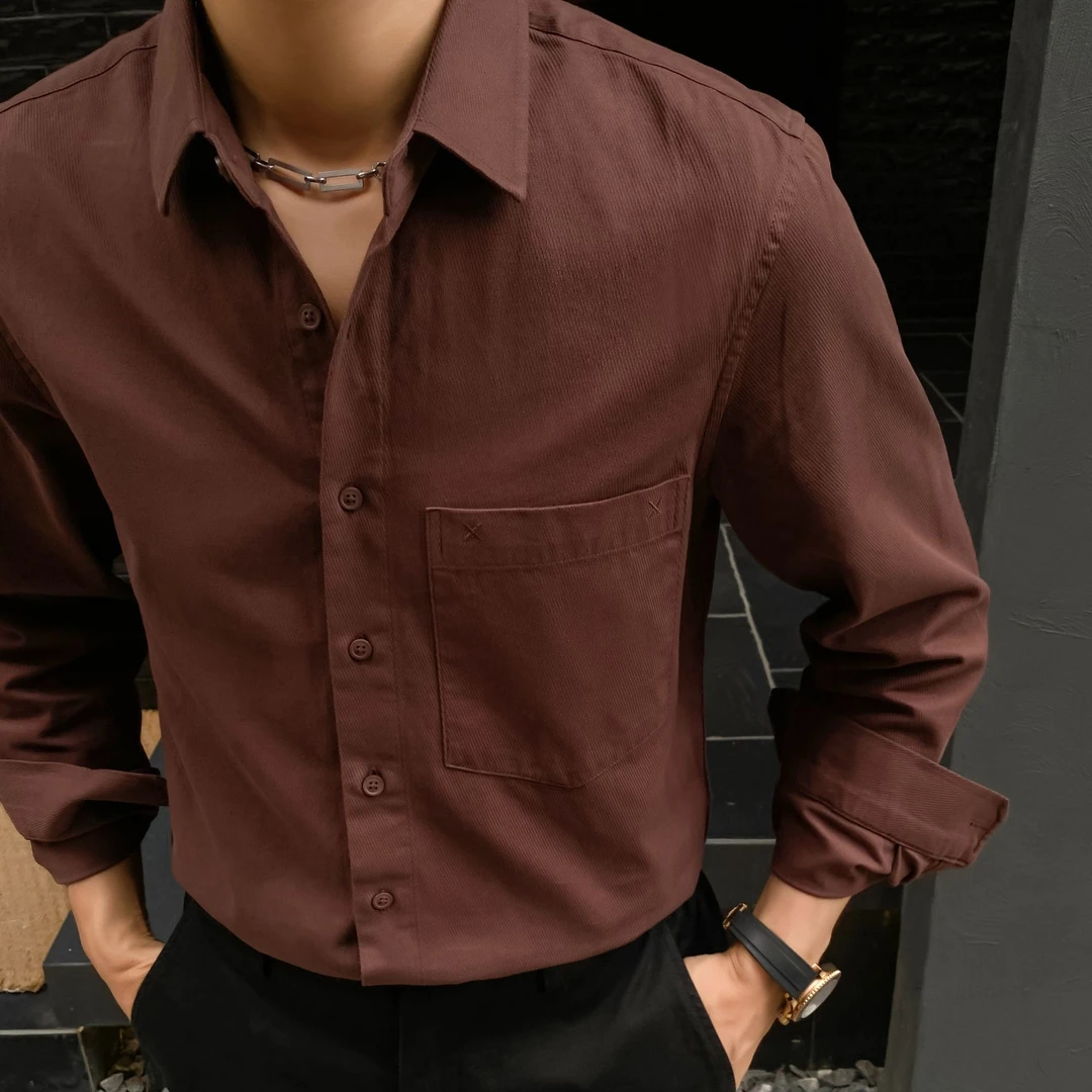 【润哥】新疆长绒棉复古全棉长袖衬衫男 纯色休闲衬衫 2446