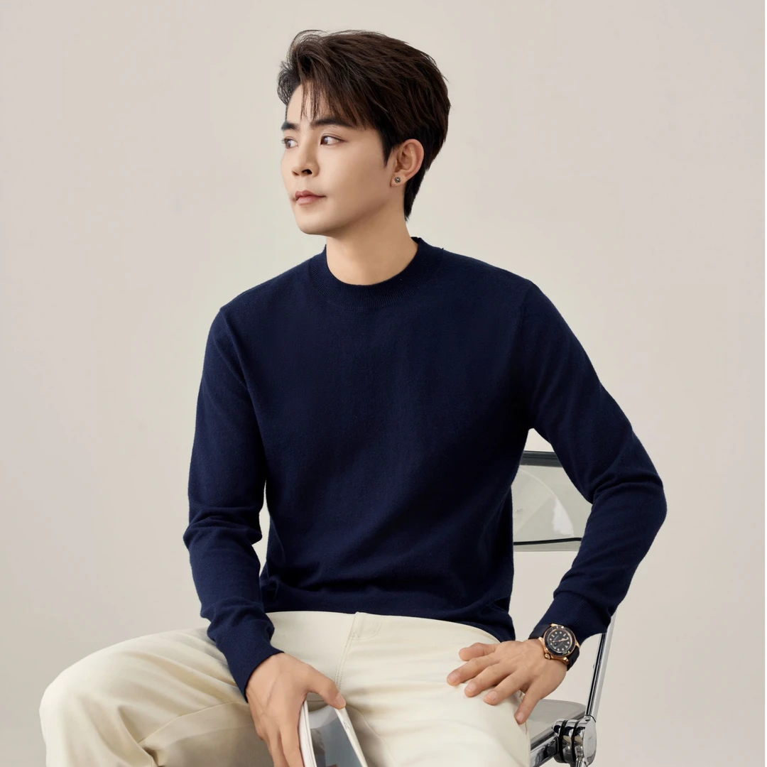 【润哥】秋冬新款十六针法尼奥绒针织打底毛衣男 休闲针织衫8088