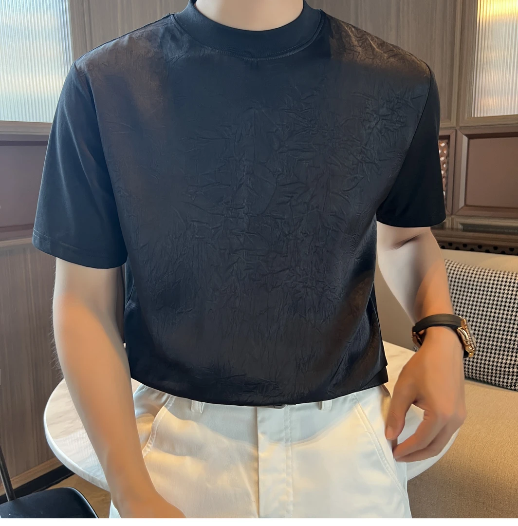 【润哥】 夏季圆领T恤短袖男个性时尚潮休闲修身上衣拼接百搭T7878