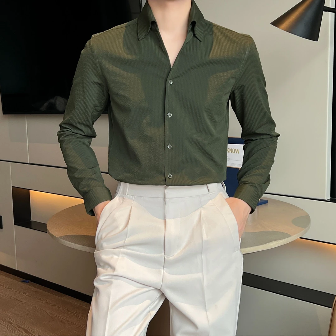 【润哥】春夏一片领衬衫长袖高级感气质上衣男装百搭休闲衬衣6776