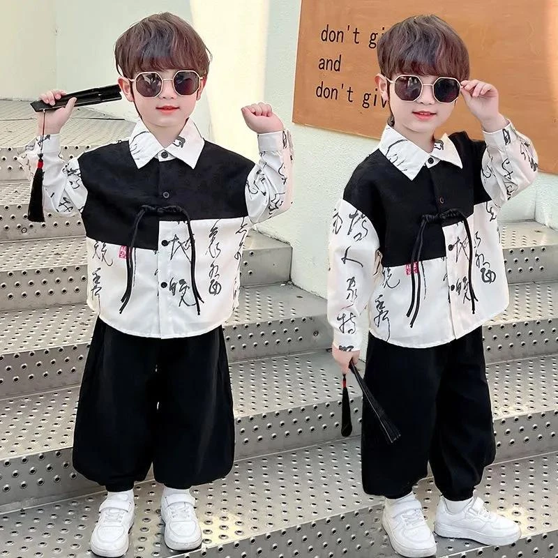 男童长袖套装2024新款儿童新中式唐装洋气宝宝国风时尚休闲两件套