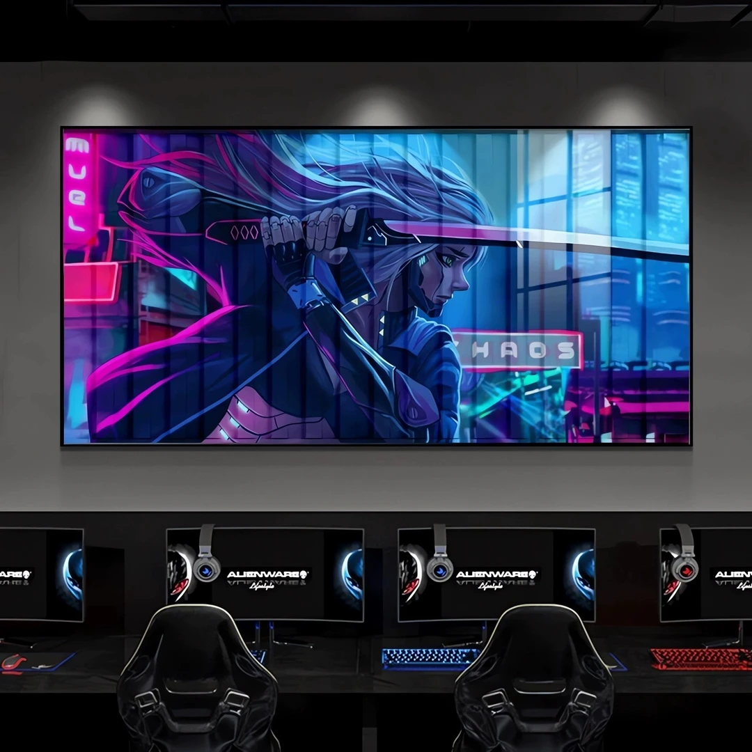 电竞酒店LED灯壁画网吧背景墙发光挂画赛博朋克风房间动漫装饰画