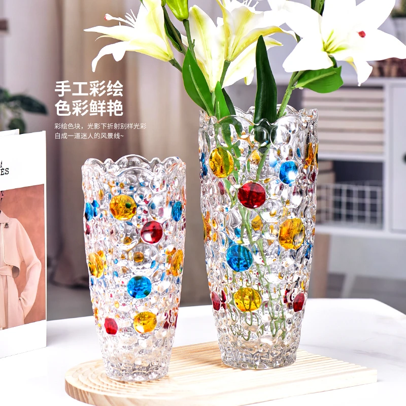欧式水晶玻璃花瓶创意彩色珠点现代家居样板间水培鲜花插花装饰器