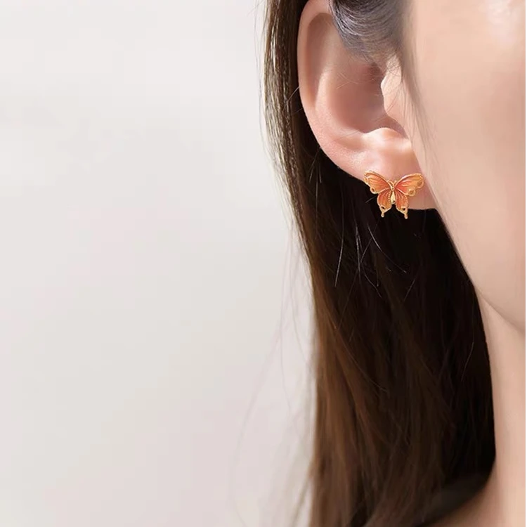 铜合金珐琅耳饰 烟雨梦蝶缤纷蝴蝶耳钉
