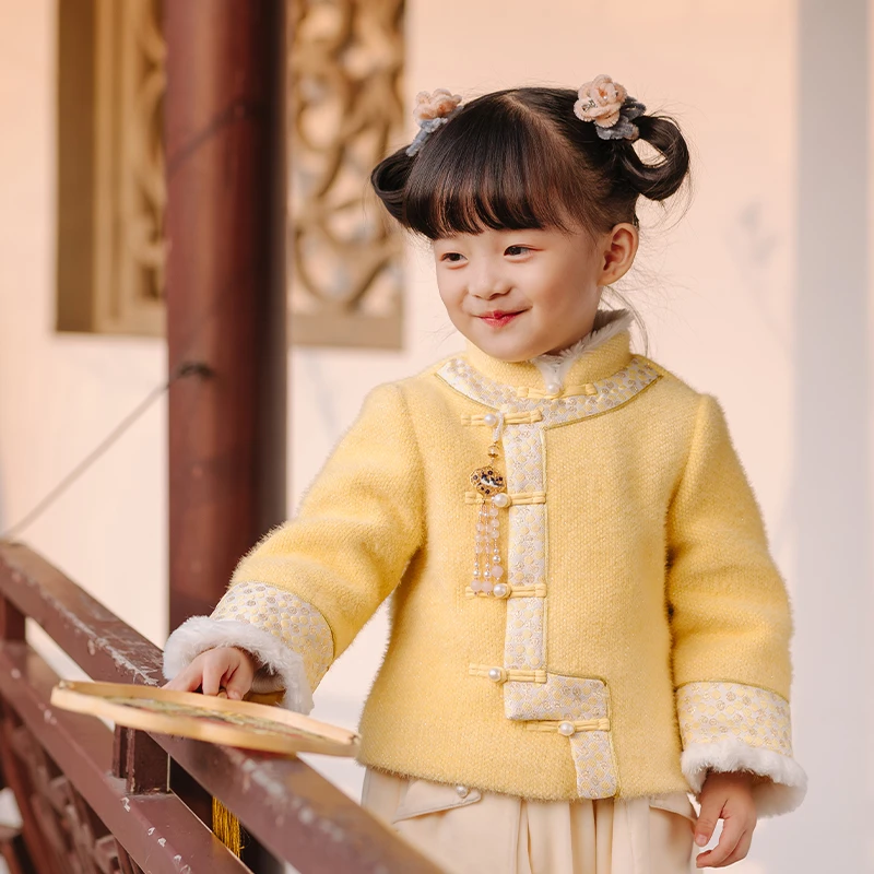 西子问汉服女童唐装儿童中国风拜年服过年宝宝古装新年礼服冬如歌