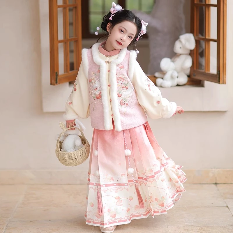 汉服女童冬装儿童宝宝加绒加厚中国风秋冬冬季拜年服