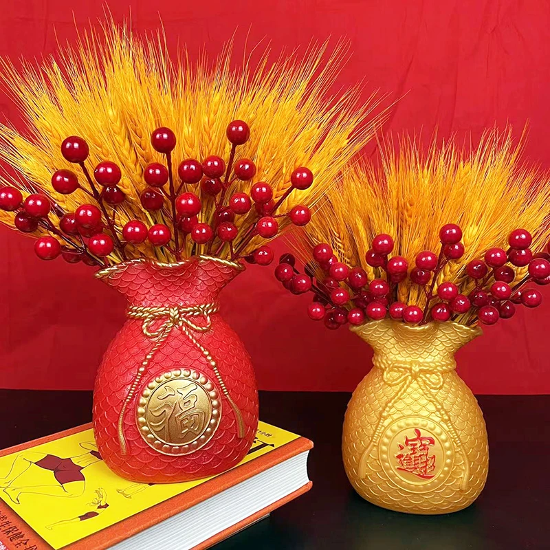 福袋麦穗摆件花瓶插花客厅电视柜发财果乔迁开业喜庆礼品
