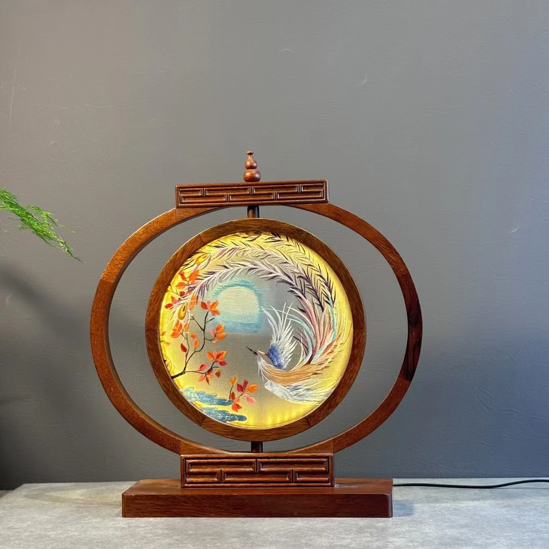 新中式刺绣画心二十公分双面绣台屏摆件书房客厅装饰礼品