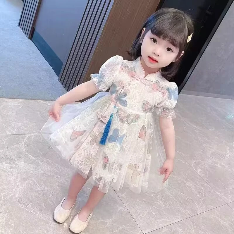 女童旗袍连衣裙夏季2024洋气新款中小童汉服裙子女孩中国风公主裙