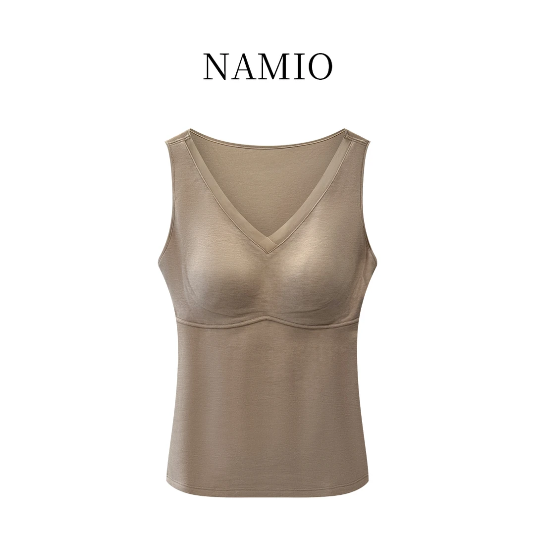 NAMIO 高个子女生V领百搭保暖背心 免穿文胸磨毛亲肤