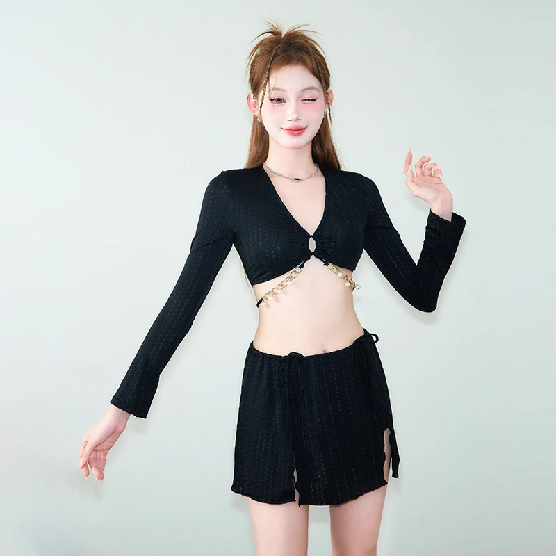 水星说【漫画腰】泳衣女分体三件套长袖纯欲性感辣妹ins温泉沙滩