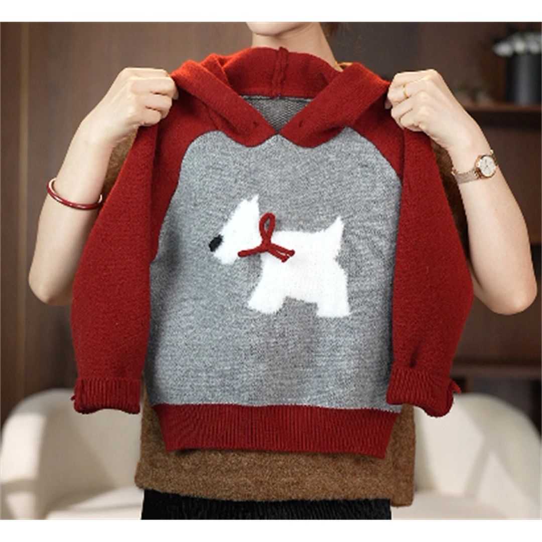 【CW】柔软亲肤  时尚秋冬连帽加厚毛衣 “可爱小狗” MY