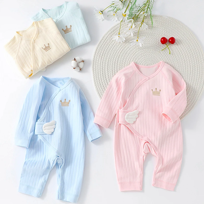 新生儿婴儿连体衣纯棉加厚长袖儿童宝宝薄款新生婴幼儿魔术贴哈衣
