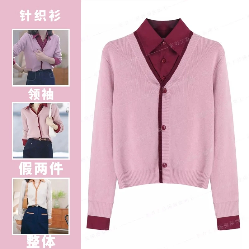 开衫女春秋2025新款女装欧货打底衫假两件针织衫长袖漂亮减龄长袖
