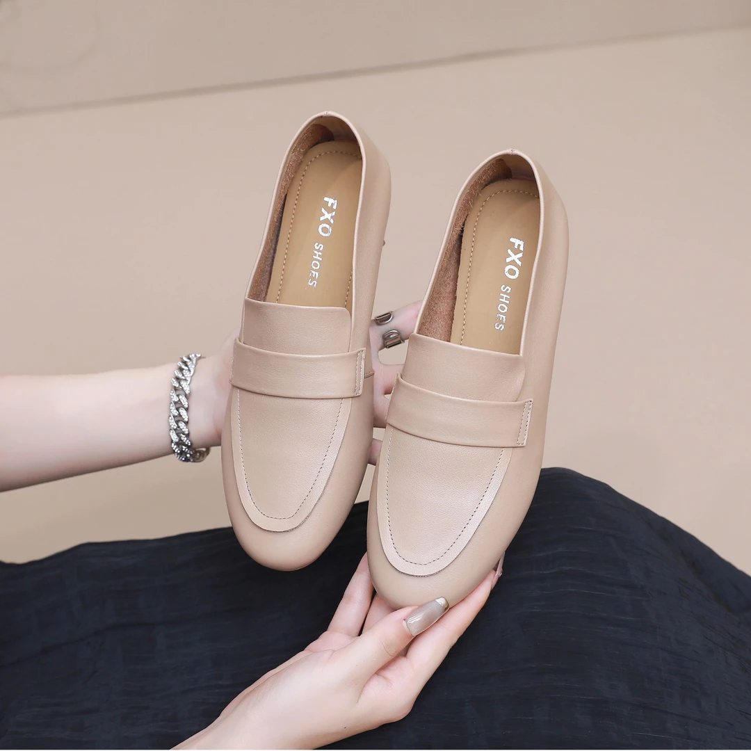 乐福鞋女平底英伦风2024秋季上班新款时尚百搭软底妈妈鞋头层牛皮