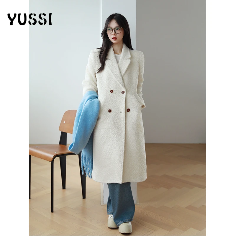 YUSSI【程琪琪专属】冬季新款加厚气质时尚苏丽绒抓绒毛呢大衣