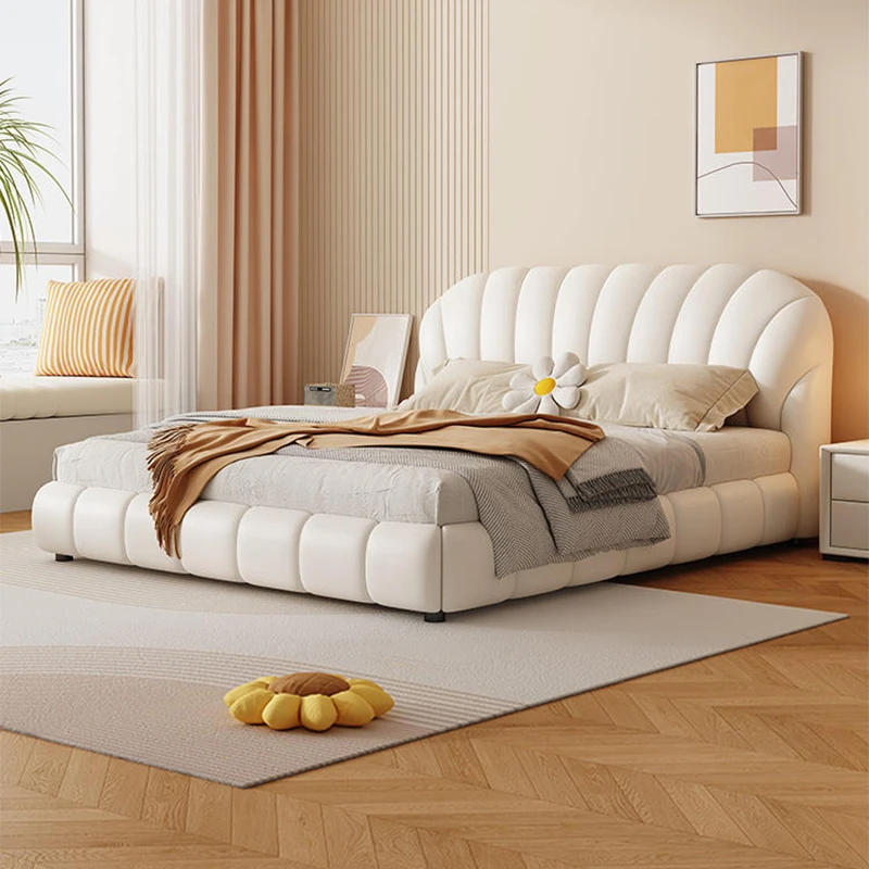 奶油风轻奢现代简约泡芙床大小户型双人床家用皮艺床主卧室大床