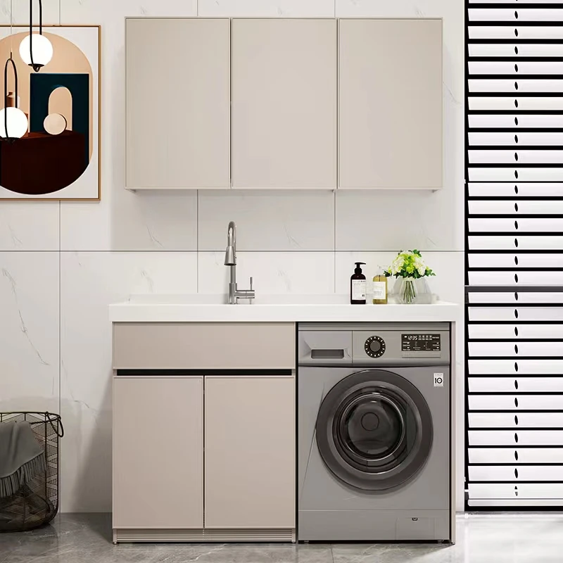 阳台洗衣机太空铝一体柜伴侣组合左盆右盆洗脸洗手洗漱台带搓衣板