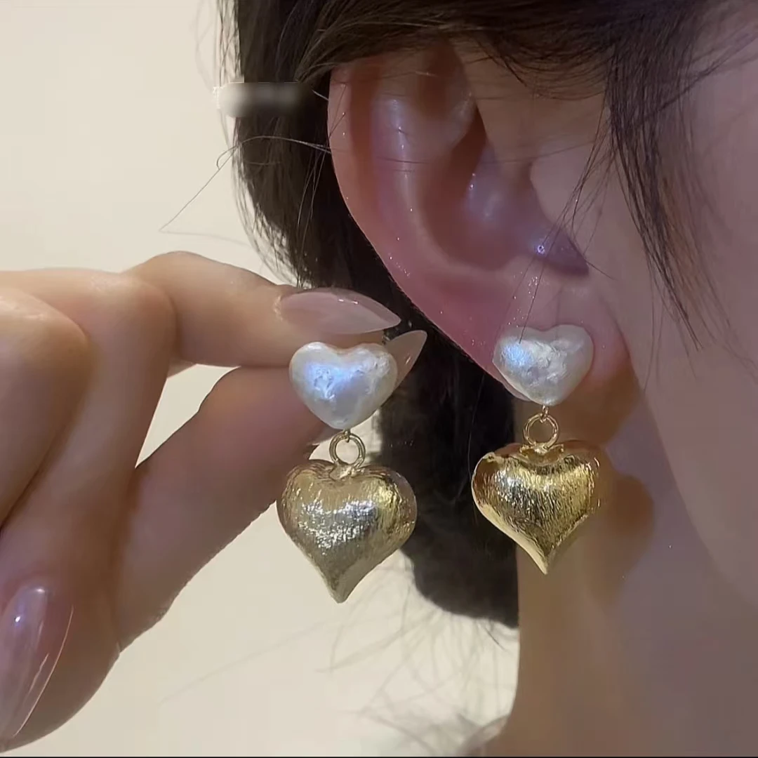 铜合金耳饰 韩风潮流棉花爱心复古金属爱心搭配百搭耳坠小众简约
