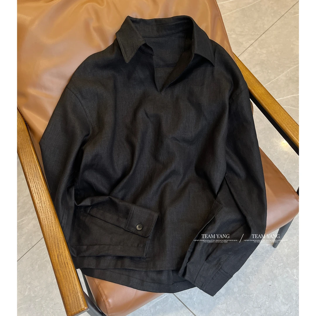 24cleanfit简单出门两色现货苎麻长袖衬衫8095