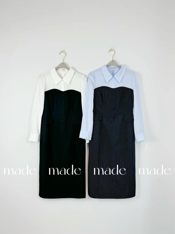 春季气质轻奢显瘦时尚拼接假两件女装连衣裙