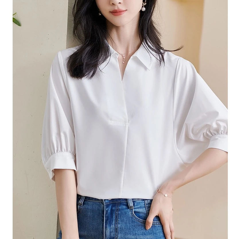 法式衬衫轻奢高级感立领短袖衬衣上衣高档时髦洋气显瘦女装女士