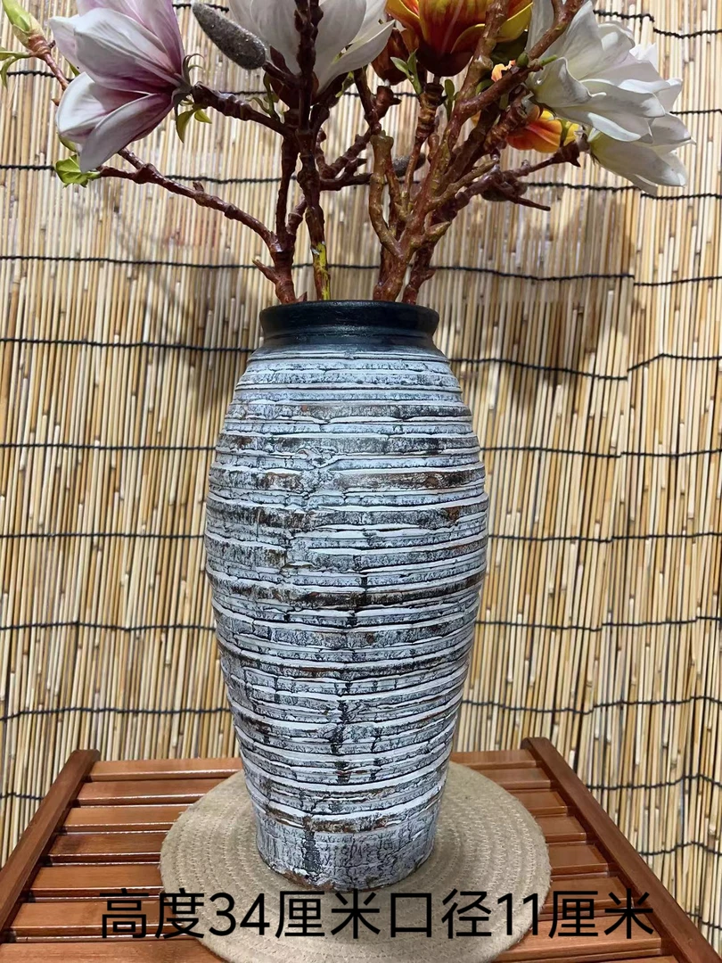 粗陶花盆复古花瓶花器种植水培透气无釉飘枝粗陶花盆