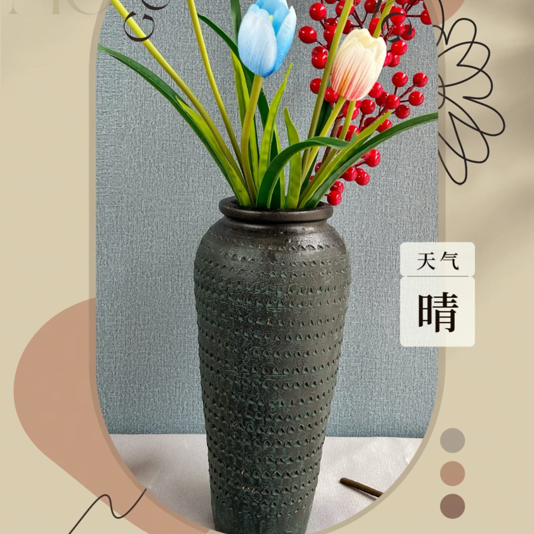 无品牌陶土花盆插花绿植悬崖老桩种植中国风高瓶 花瓶无釉粗陶