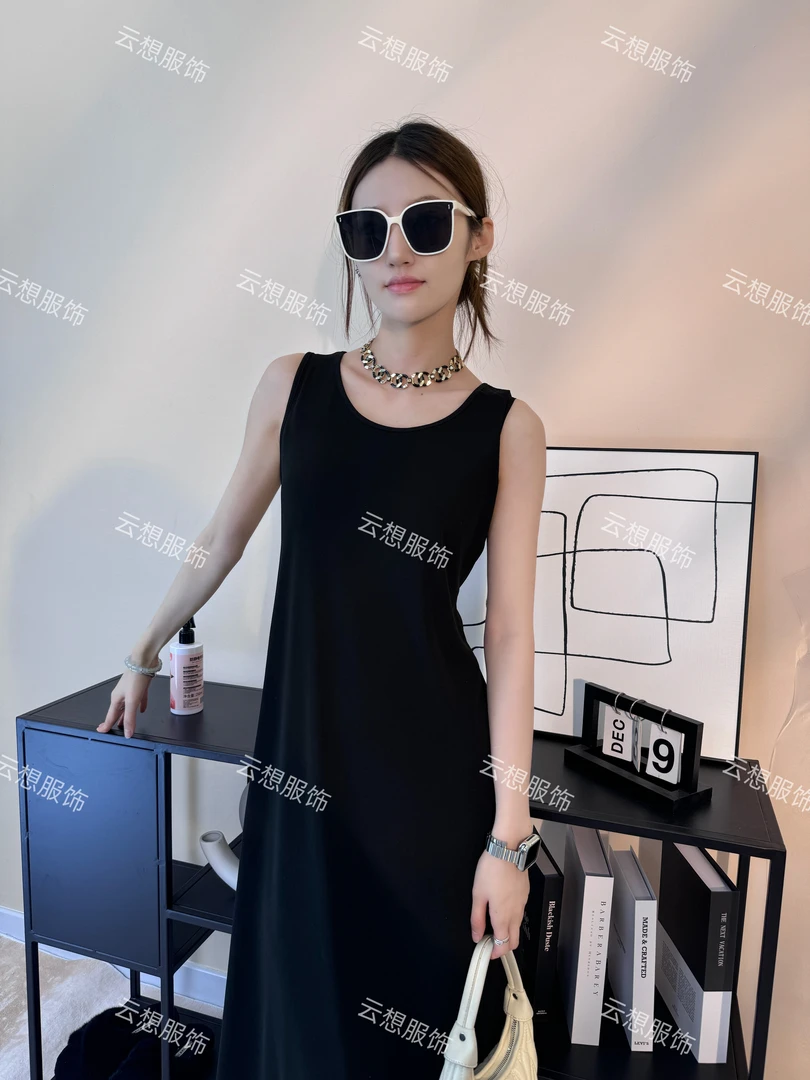 【云想】夏季时尚洋气简约百搭显瘦无袖长款连衣裙602款-