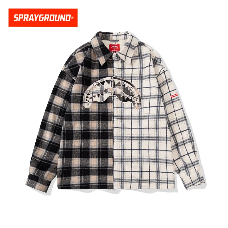 SPRAYGROUND 鲨鱼嘴长袖拼接宽松秋季复古棋盘格GC WE040401