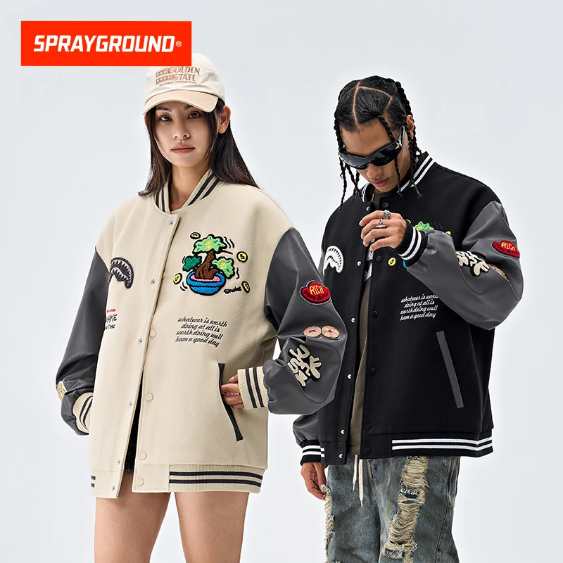 SPRAYGROUND 鲨鱼嘴棒球夹克摇钱树联名美式宽松潮流DR WE031107