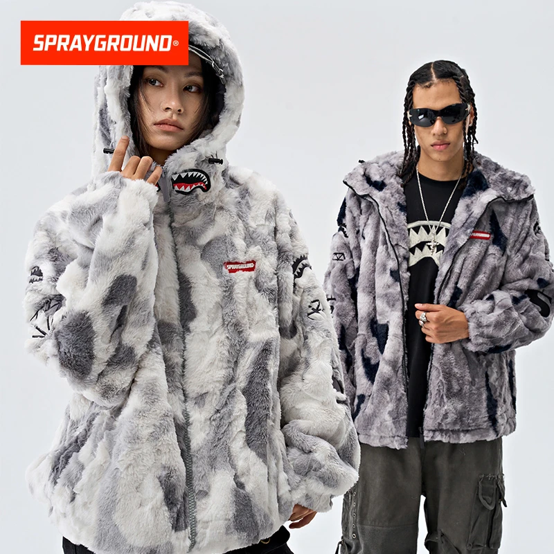 SPRAYGROUND鲨鱼嘴毛绒棉服外套加厚保暖潮流连帽秋冬JM WD931121