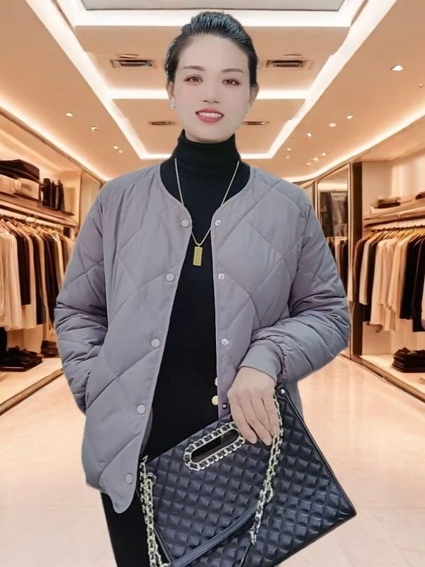 【瑕疵款菱格棉服】2024冬秋女款圆领小香风菱形格大码韩版棉服百搭