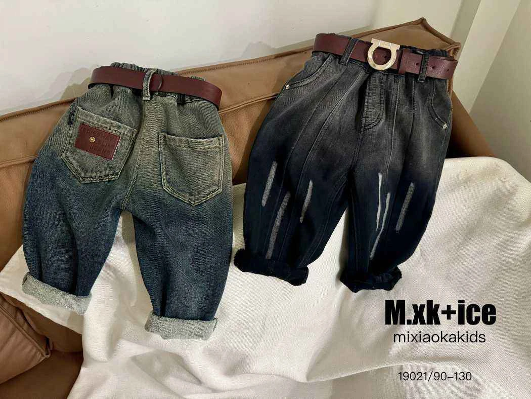 D3-4。19021橘子冬款男童磨毛潮流个性洋气牛仔裤