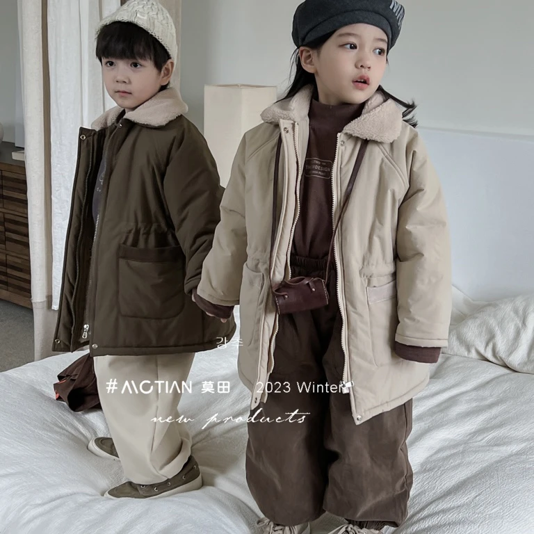 6A06。23928儿童翻领棉服秋冬男童保暖休闲外套女童时尚百搭棉衣
