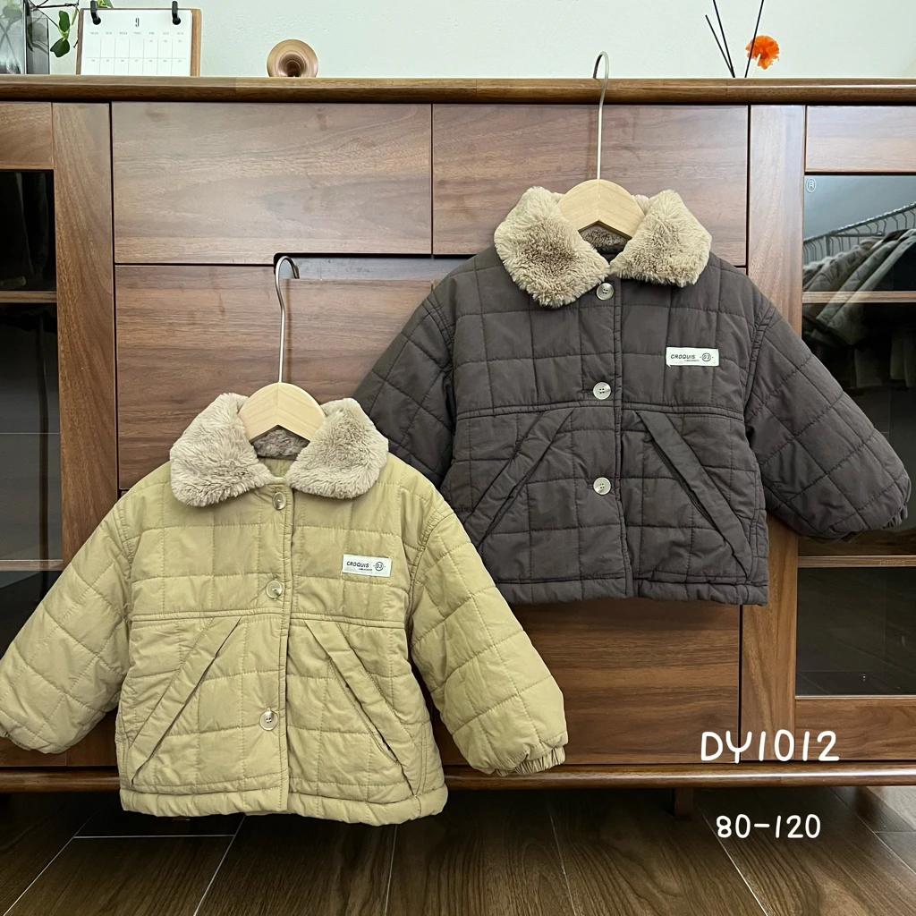 L4-7。1012男女小童加绒加厚外套秋冬款宝宝保暖衣服儿童翻领棉袄