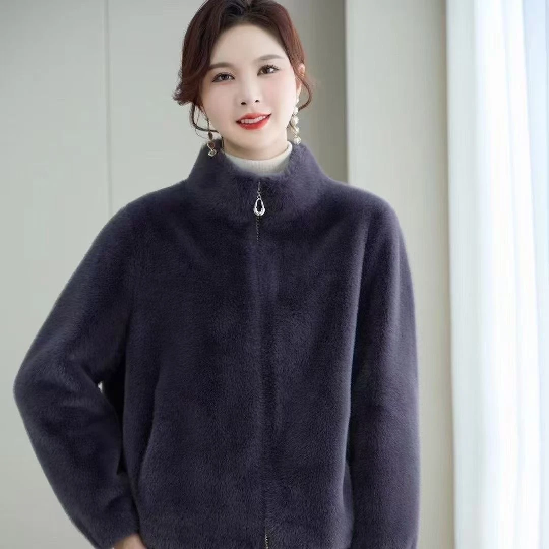 冬季休闲纯色短款立领气质韩版拉链款北极貂毛保暖百搭外套BP072