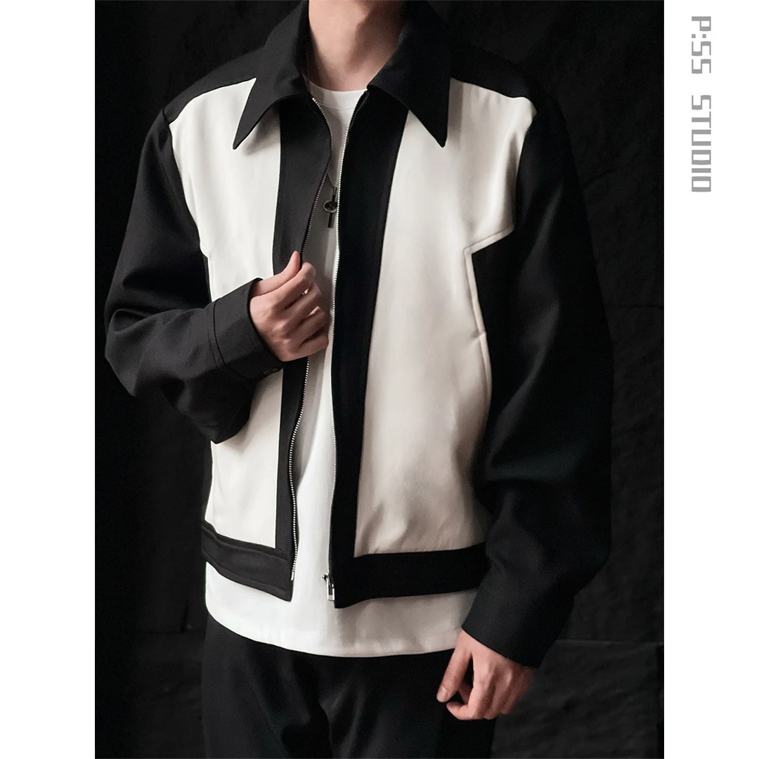 PSSMAX 胖俗俗 2024早秋新款熊猫配色简约夹克外套撞色男士
