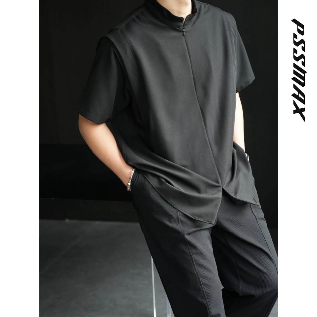 【现货】PSSMAX 胖俗俗【假两件拉链短袖】2025夏季新中式冰丝男装T恤